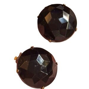 Antique black Jet Victorian Elegant Black Stud faceted clip on Earrings